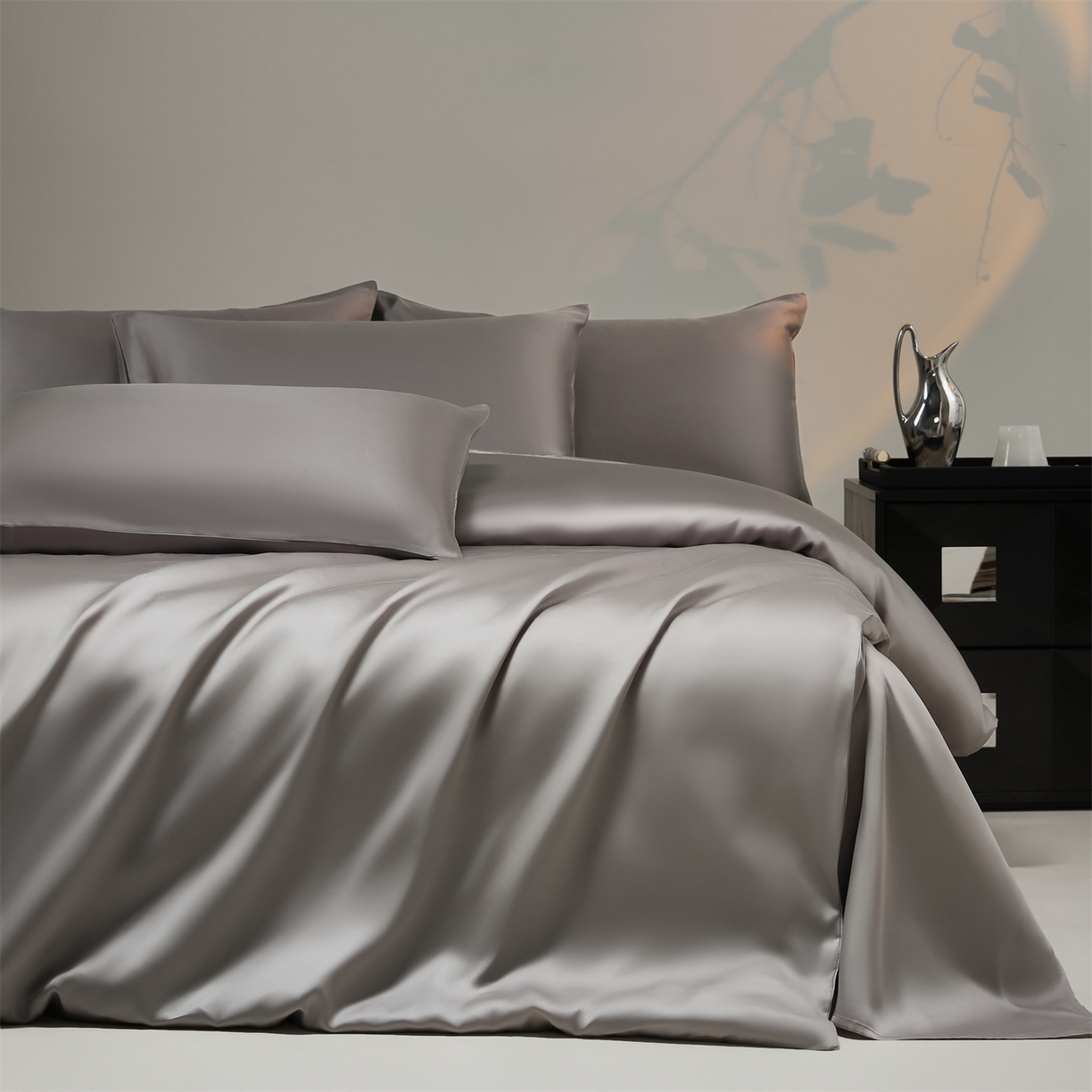 91家纺网 家纺一手货源 找家纺 DC 2026新款天丝纯色双拼四件套--多娜系列 经典灰