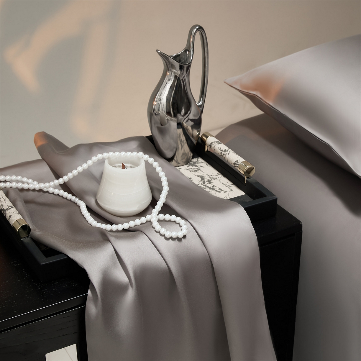 91家纺网 家纺一手货源 找家纺 DC 2026新款天丝纯色双拼四件套--多娜系列 经典灰