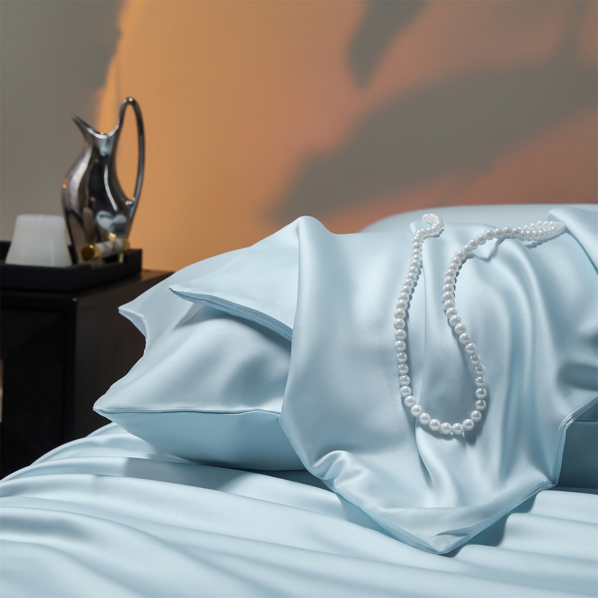 91家纺网 家纺一手货源 找家纺 DC 2026新款天丝纯色双拼四件套--多娜系列 婴儿蓝