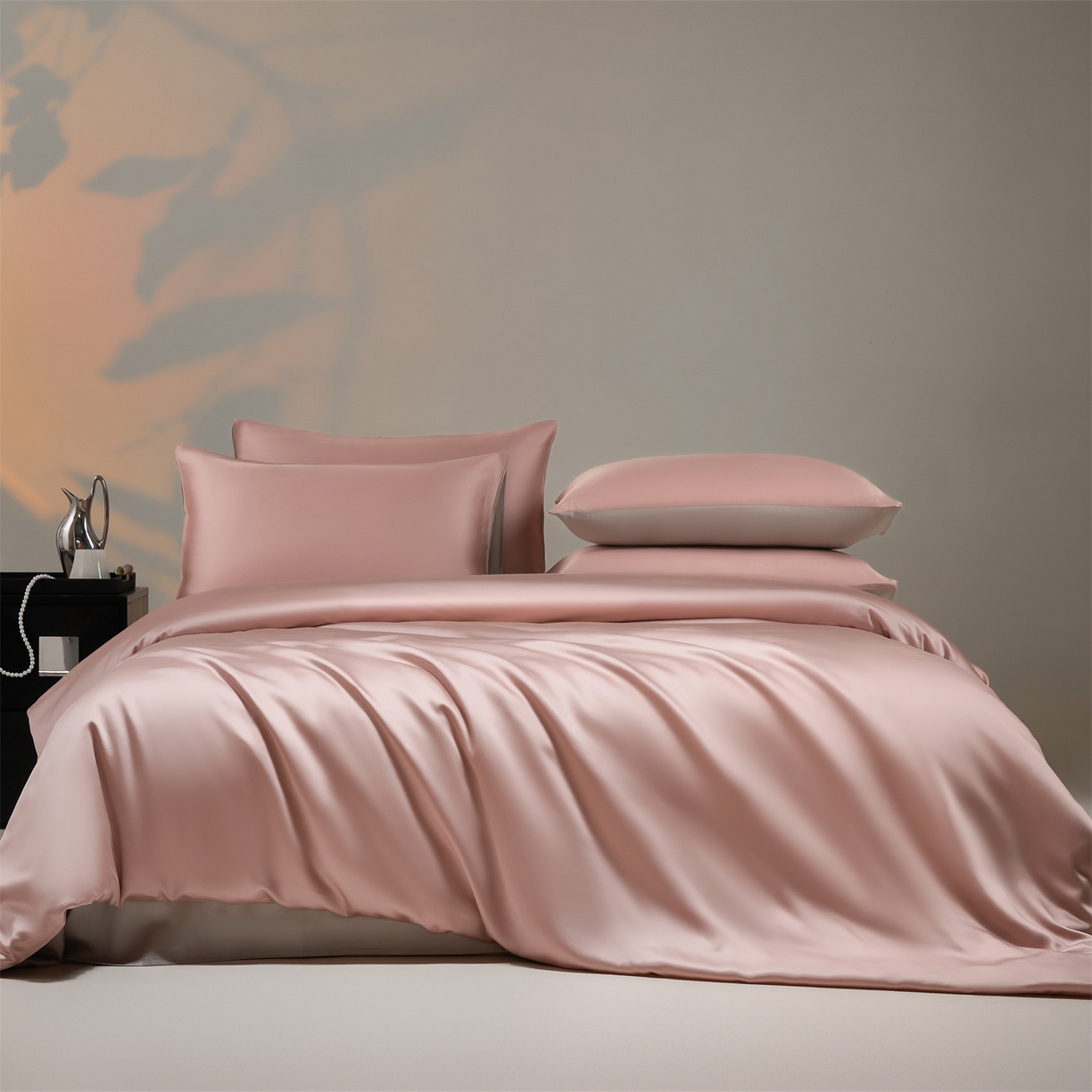 91家纺网 家纺一手货源 找家纺 DC 2026新款天丝纯色双拼四件套--多娜系列 子粉+椰子灰