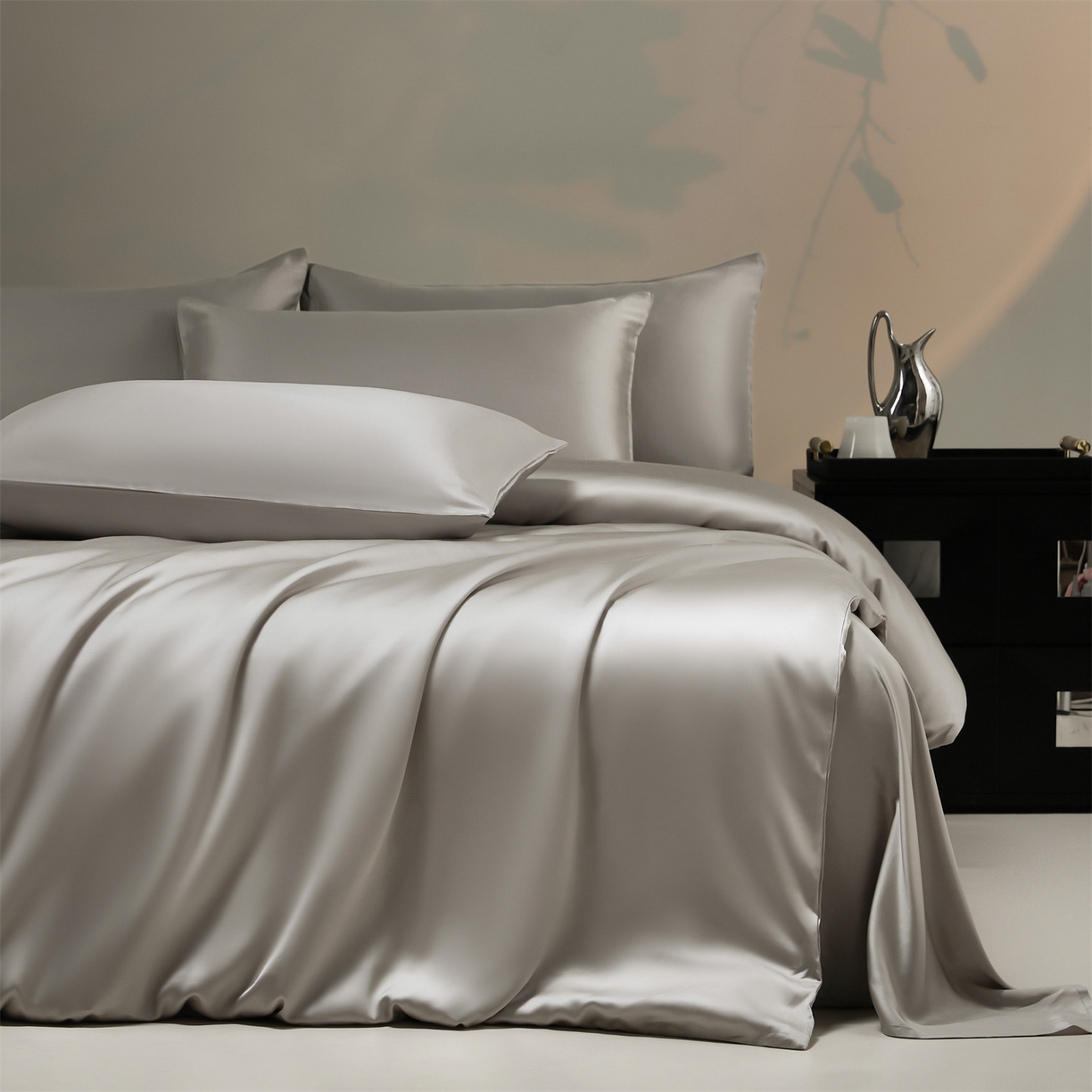 91家纺网 家纺一手货源 找家纺 DC 2026新款天丝纯色双拼四件套--多娜系列 椰子灰