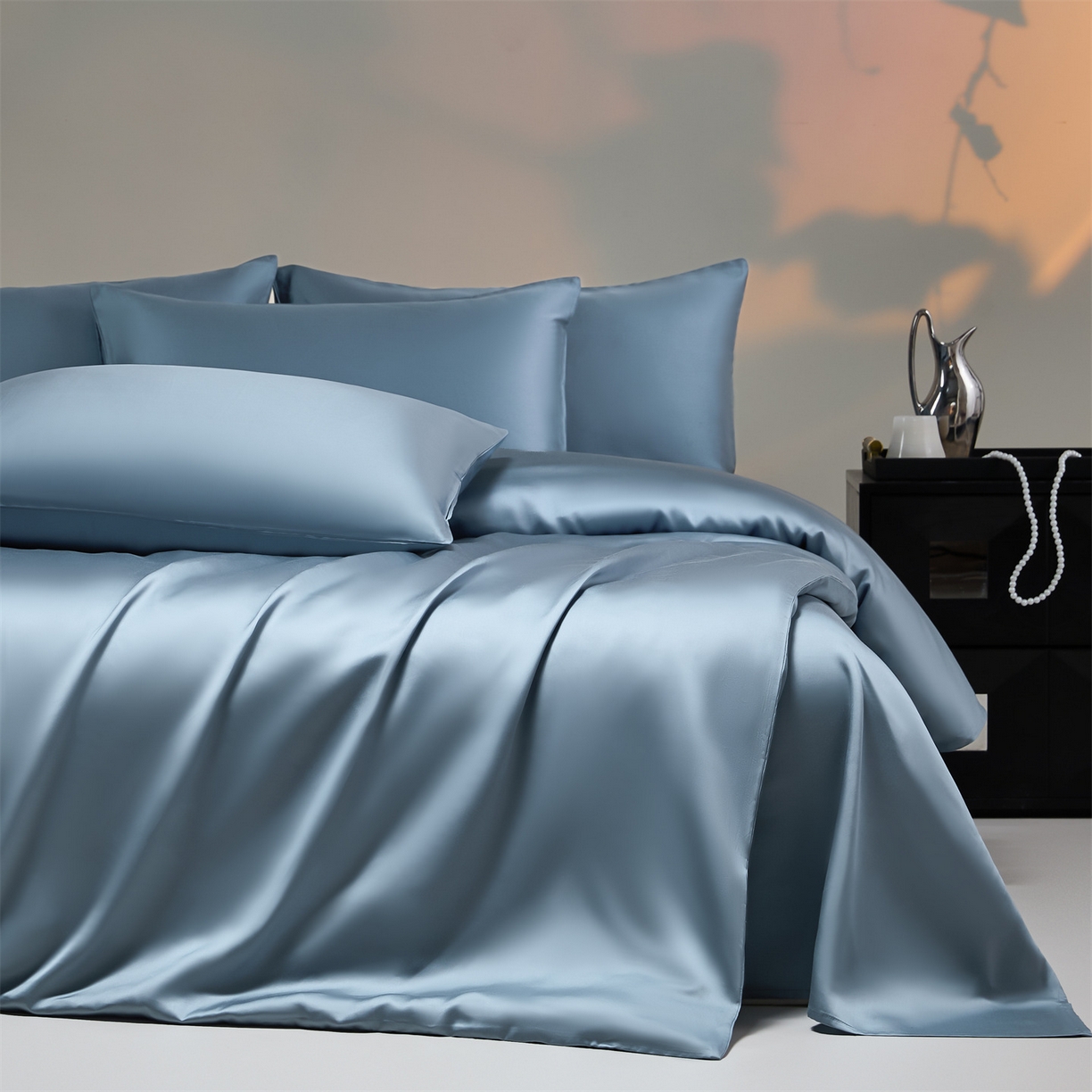 91家纺网 家纺一手货源 找家纺 DC 2026新款天丝纯色双拼四件套--多娜系列 梵高蓝