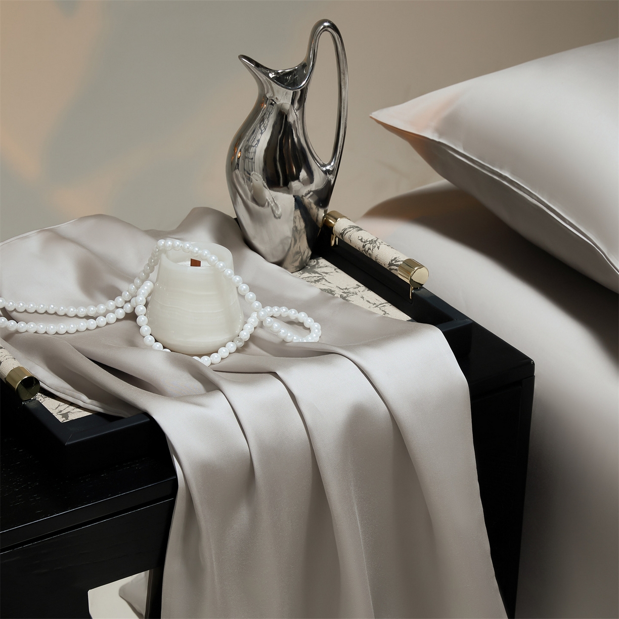 91家纺网 家纺一手货源 找家纺 DC 2026新款天丝纯色双拼四件套--多娜系列 椰子灰