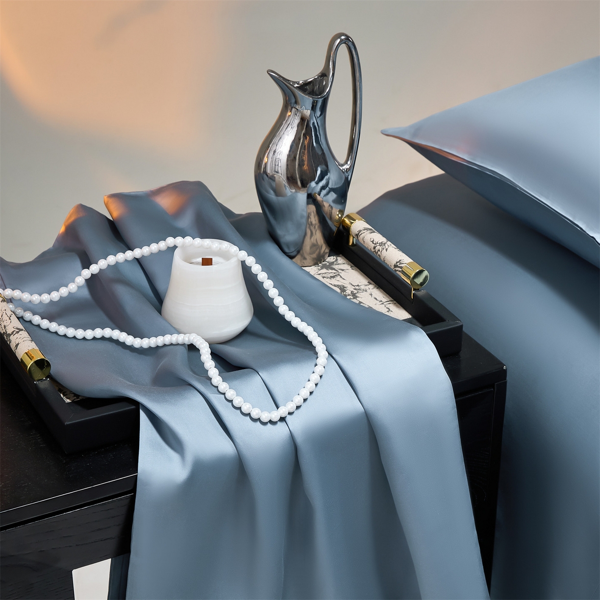 91家纺网 家纺一手货源 找家纺 DC 2026新款天丝纯色双拼四件套--多娜系列 梵高蓝