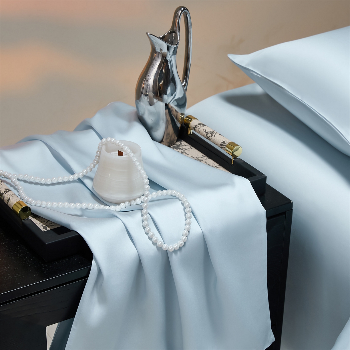 91家纺网 家纺一手货源 找家纺 DC 2026新款天丝纯色双拼四件套--多娜系列 婴儿蓝