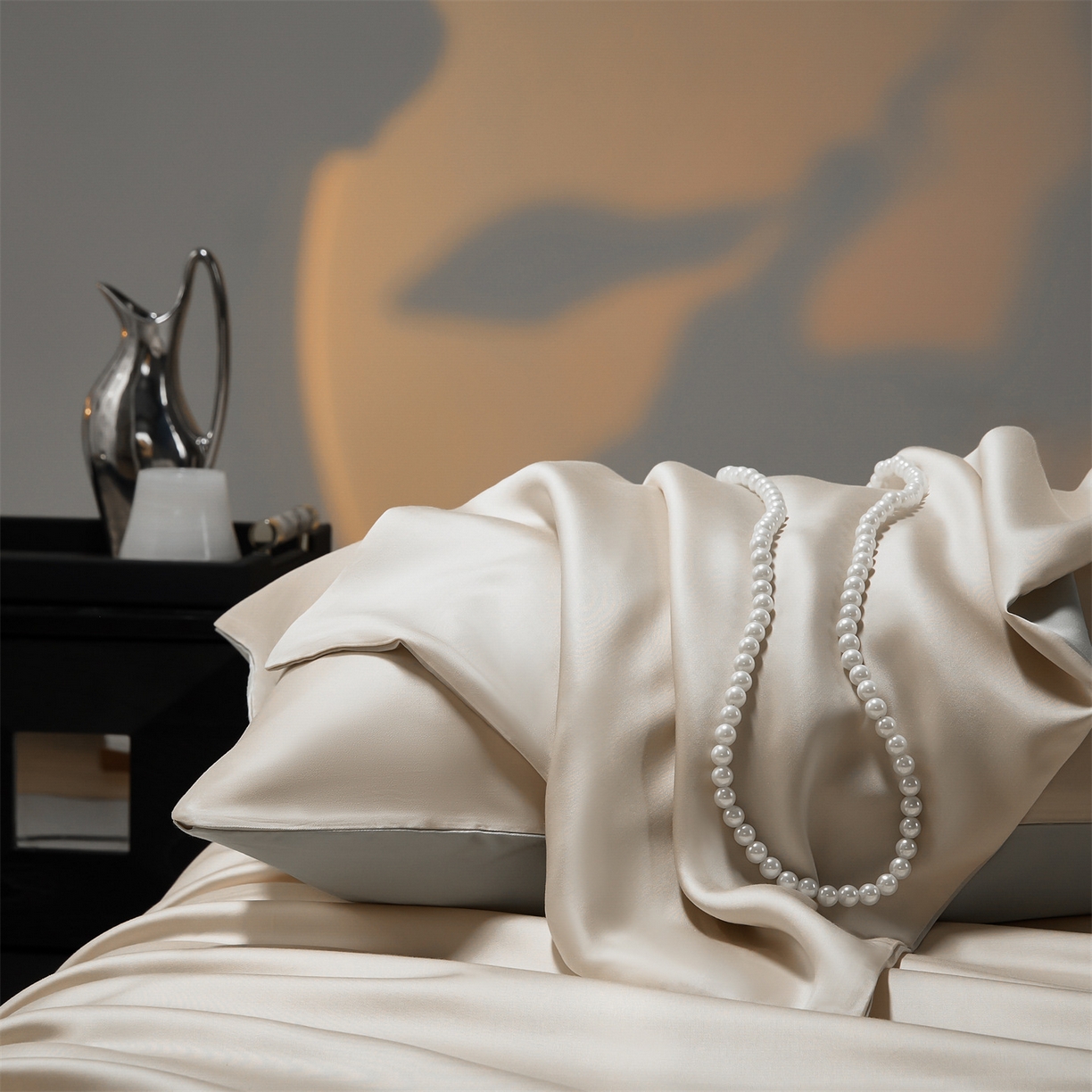 91家纺网 家纺一手货源 找家纺 DC 2026新款天丝纯色双拼四件套--多娜系列 浅茶+冰川灰