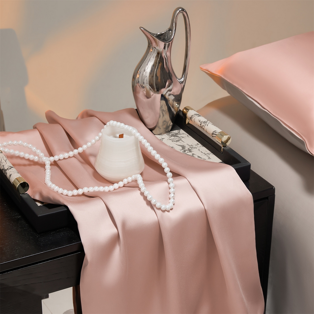 91家纺网 家纺一手货源 找家纺 DC 2026新款天丝纯色双拼四件套--多娜系列 子粉+椰子灰