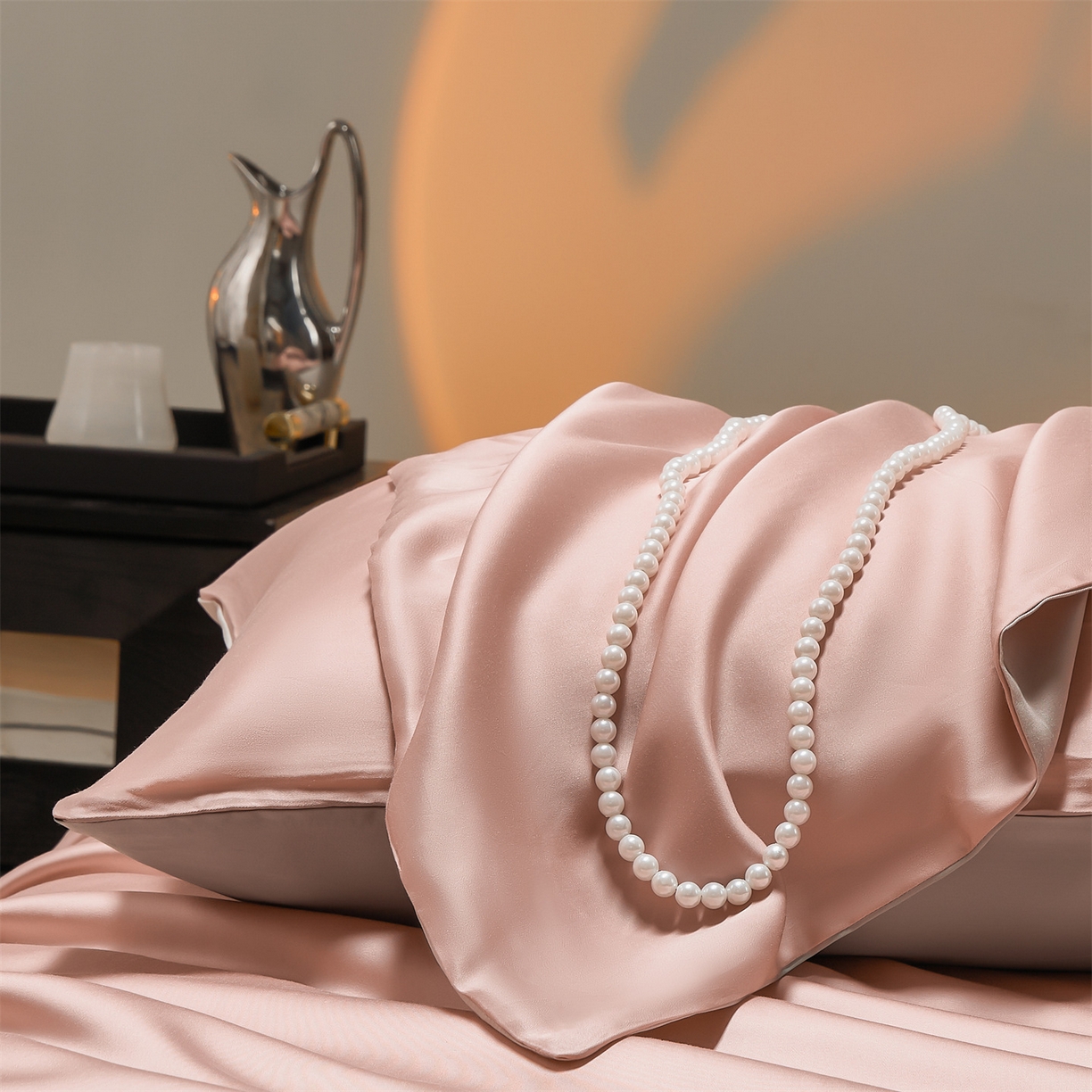 91家纺网 家纺一手货源 找家纺 DC 2026新款天丝纯色双拼四件套--多娜系列 子粉+椰子灰