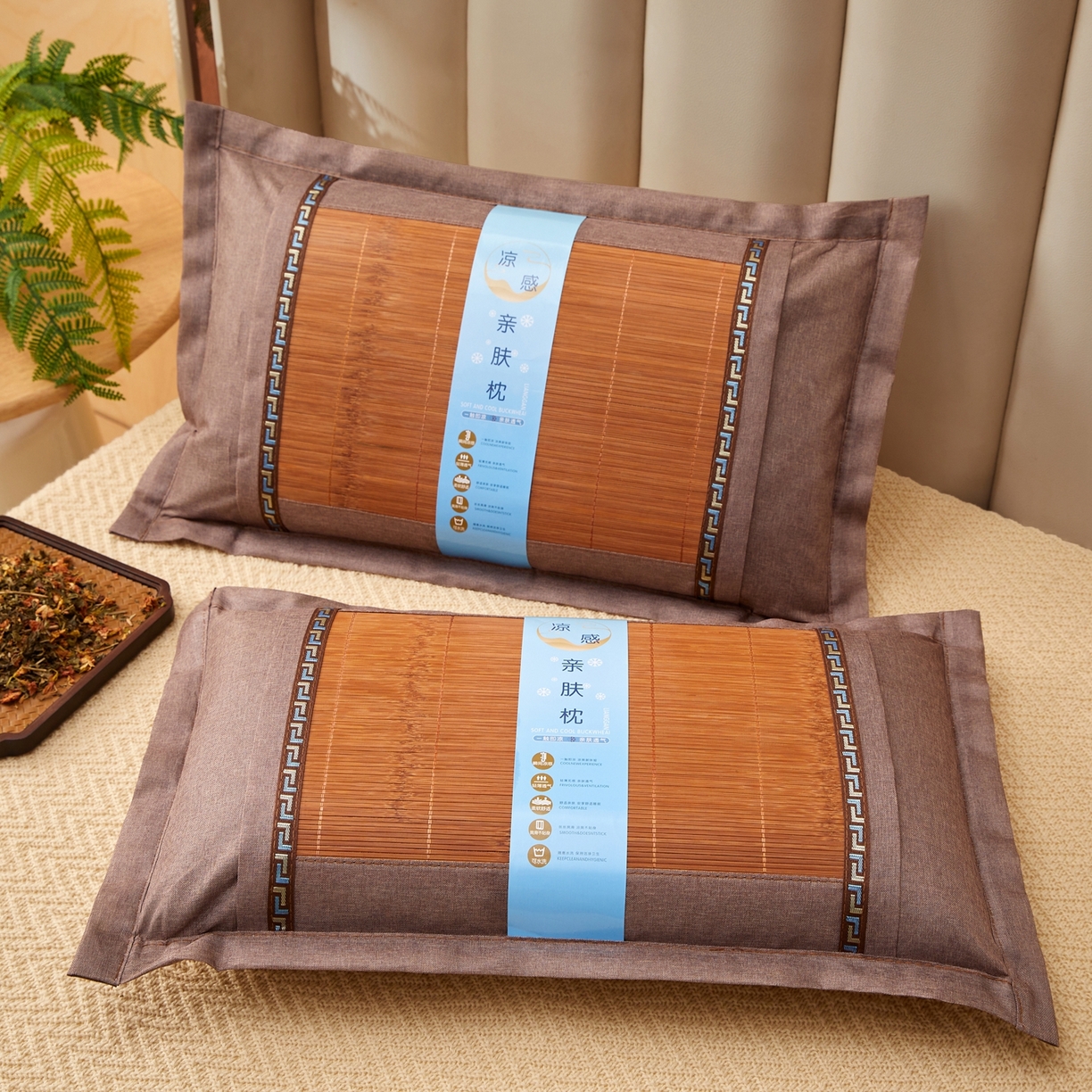 91家纺网 家纺一手货源 找家纺 小桃姐家纺 2026新款夏凉枕清凉藤席凉席花草枕头枕芯藤面竹席枕头-系列二 回纹直角竹面凉枕