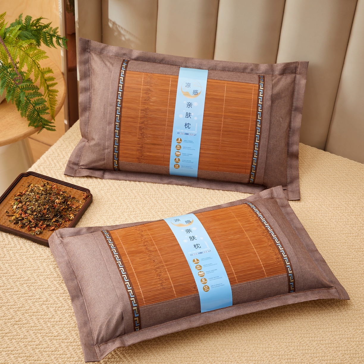 91家纺网 家纺一手货源 找家纺 小桃姐家纺 2026新款夏凉枕清凉藤席凉席花草枕头枕芯藤面竹席枕头-系列二 回纹直角竹面凉枕