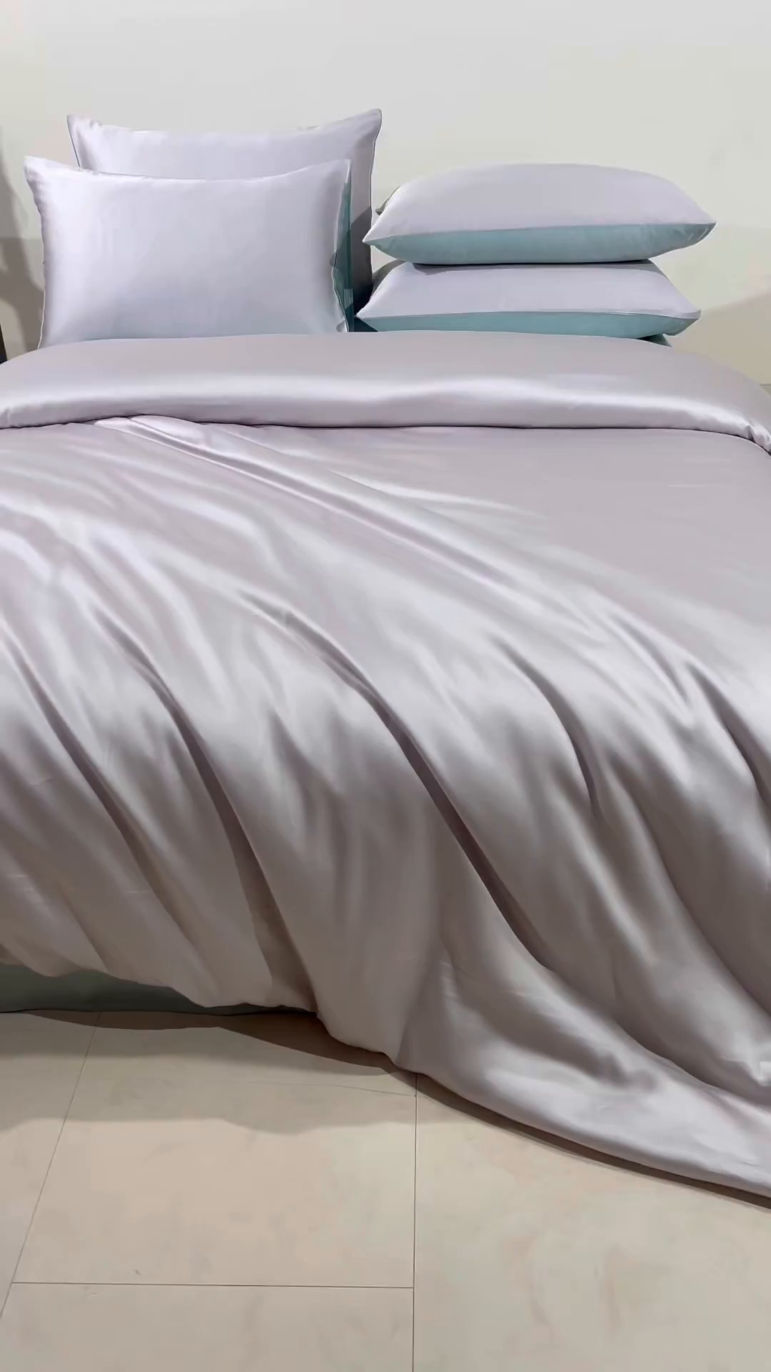 91家纺网 家纺一手货源 找家纺 DC 2026新款天丝纯色双拼四件套--多娜系列 流沙灰+海盐蓝