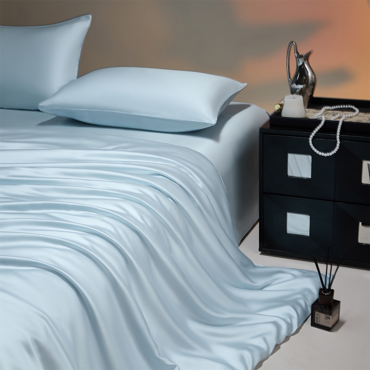 91家纺网 家纺一手货源 找家纺 DC 2026新款天丝纯色双拼四件套--多娜系列 婴儿蓝