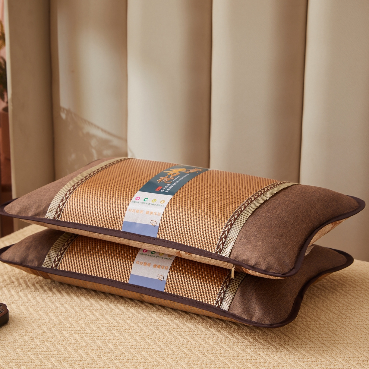 91家纺网 家纺一手货源 找家纺 小桃姐家纺 2026新款夏凉枕清凉藤席凉席花草枕头枕芯藤面竹席枕头-系列一 A2浅棕麦穗夏凉枕