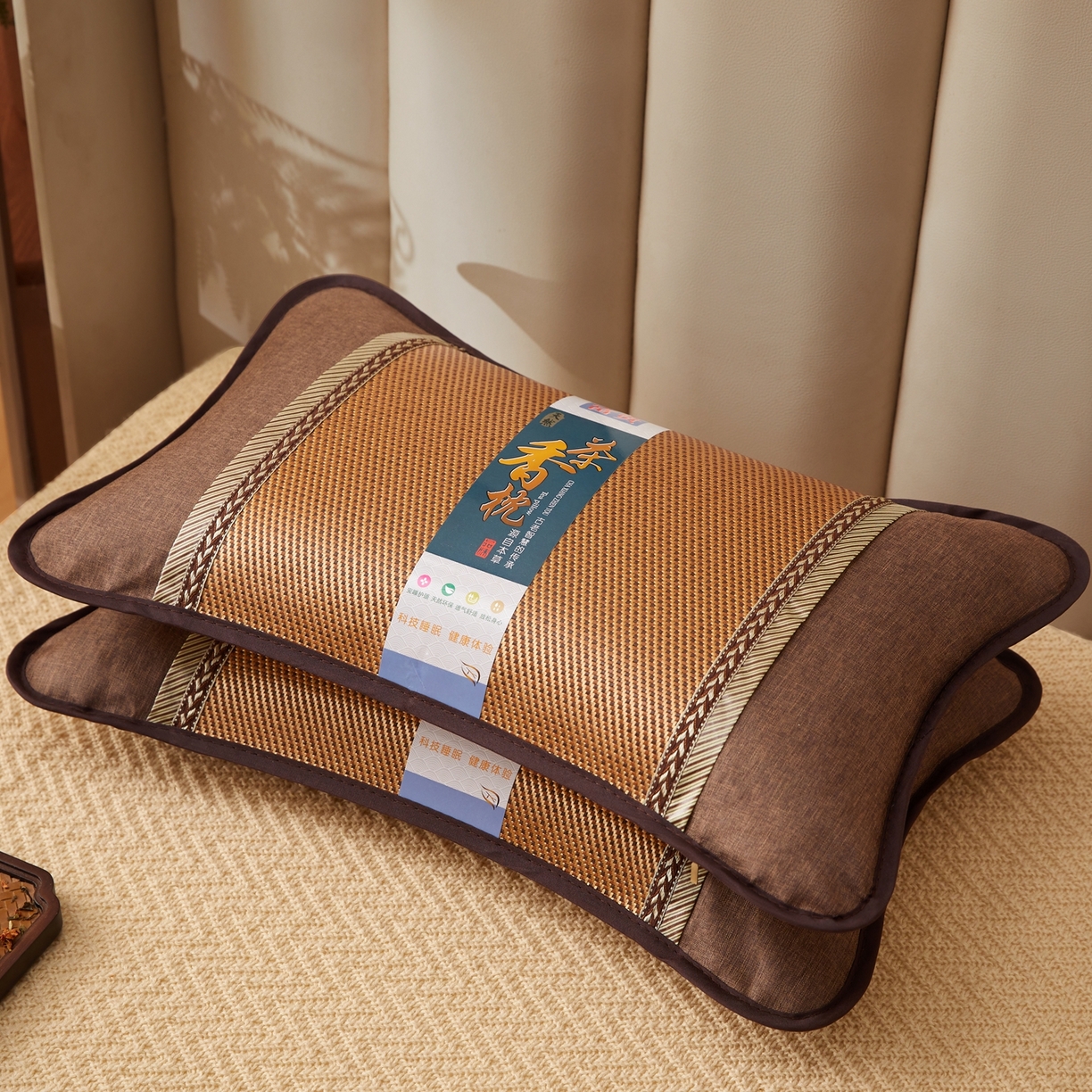91家纺网 家纺一手货源 找家纺 小桃姐家纺 2026新款夏凉枕清凉藤席凉席花草枕头枕芯藤面竹席枕头-系列一 A2浅棕麦穗夏凉枕