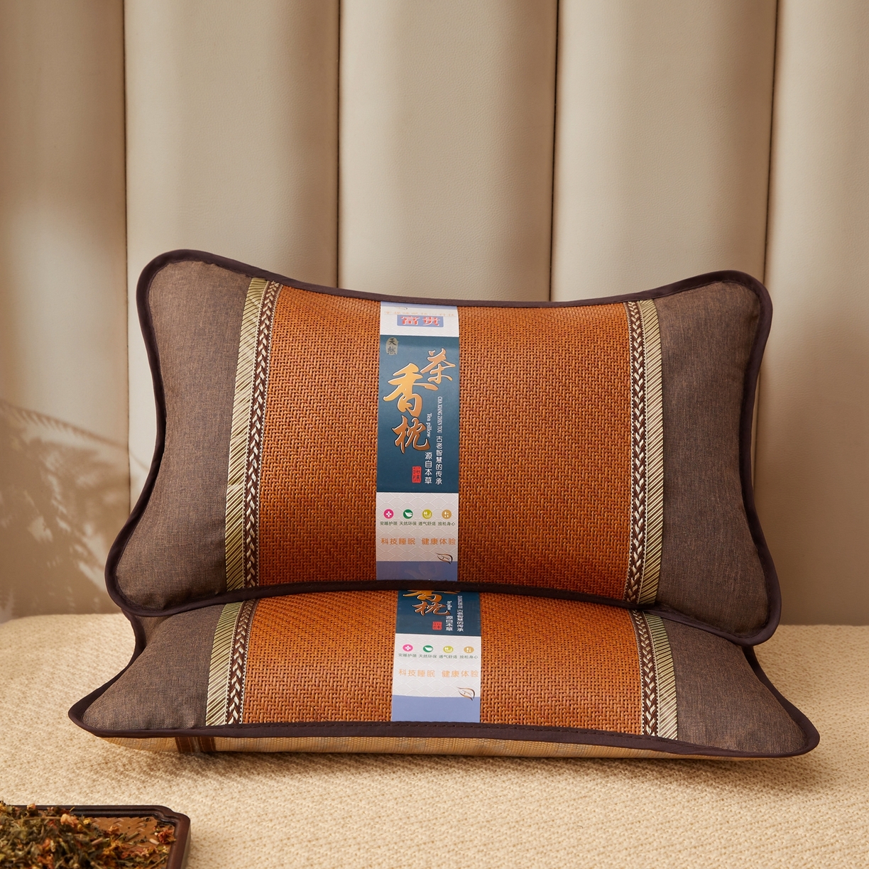 91家纺网 家纺一手货源 找家纺 小桃姐家纺 2026新款夏凉枕清凉藤席凉席花草枕头枕芯藤面竹席枕头-系列一 A3深棕麦穗夏凉枕