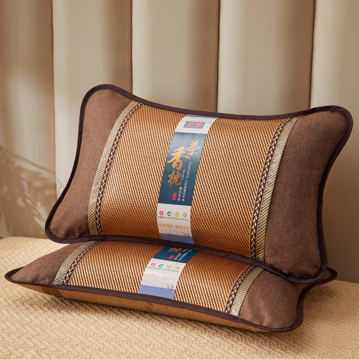 91家纺网 家纺一手货源 找家纺 小桃姐家纺 2026新款夏凉枕清凉藤席凉席花草枕头枕芯藤面竹席枕头-系列一 A2浅棕麦穗夏凉枕