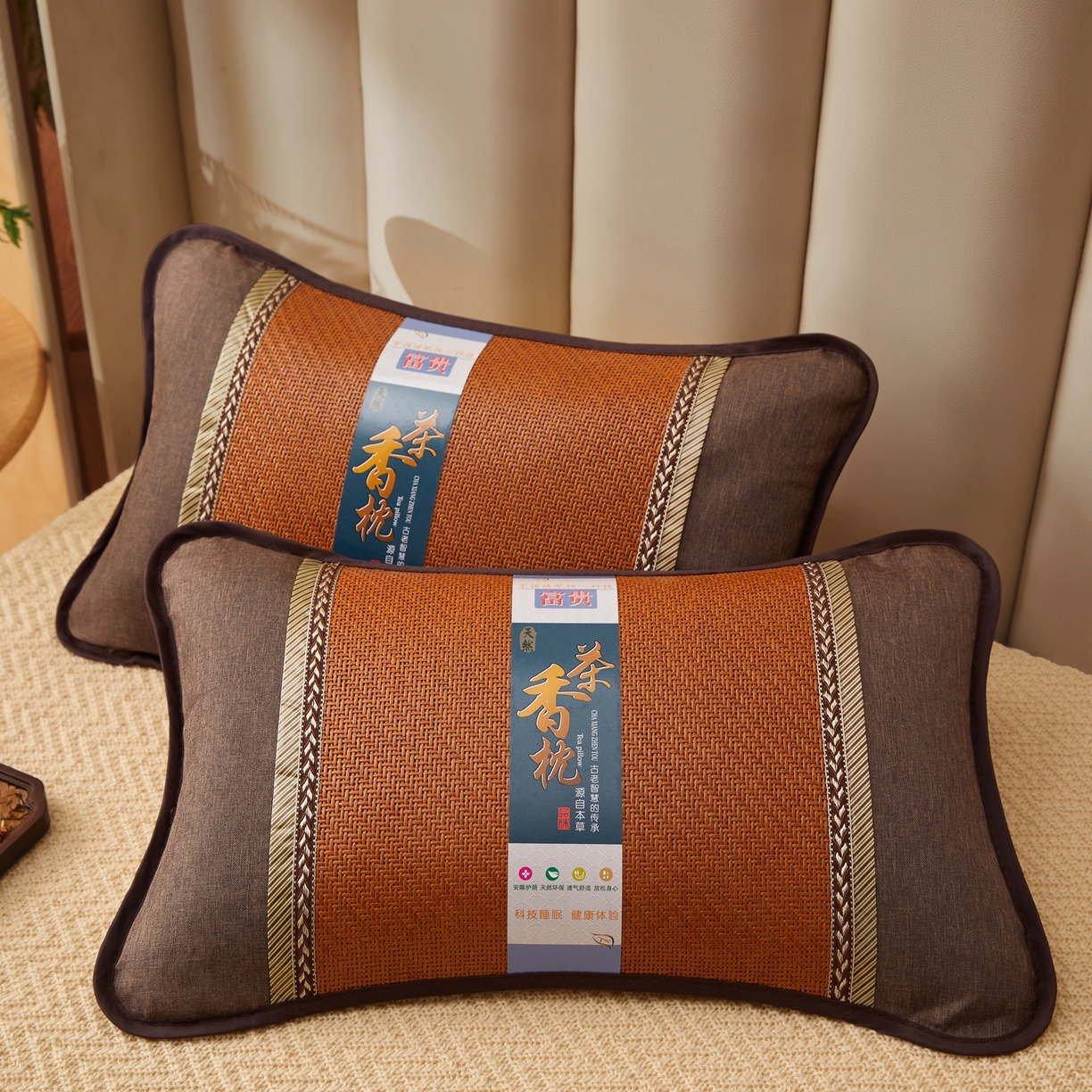 91家纺网 家纺一手货源 找家纺 小桃姐家纺 2026新款夏凉枕清凉藤席凉席花草枕头枕芯藤面竹席枕头-系列一 A3深棕麦穗夏凉枕
