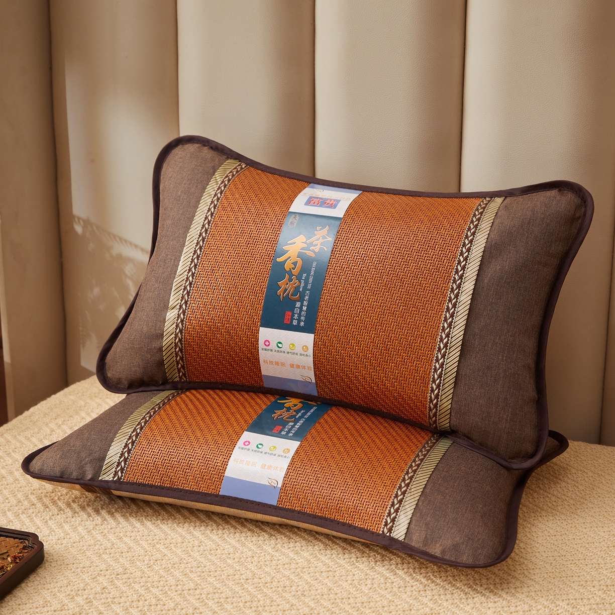 91家纺网 家纺一手货源 找家纺 小桃姐家纺 2026新款夏凉枕清凉藤席凉席花草枕头枕芯藤面竹席枕头-系列一 A3深棕麦穗夏凉枕