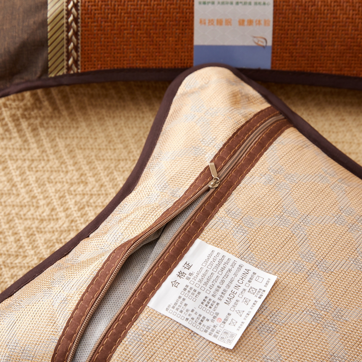 91家纺网 家纺一手货源 找家纺 小桃姐家纺 2026新款夏凉枕清凉藤席凉席花草枕头枕芯藤面竹席枕头-系列一 A3深棕麦穗夏凉枕