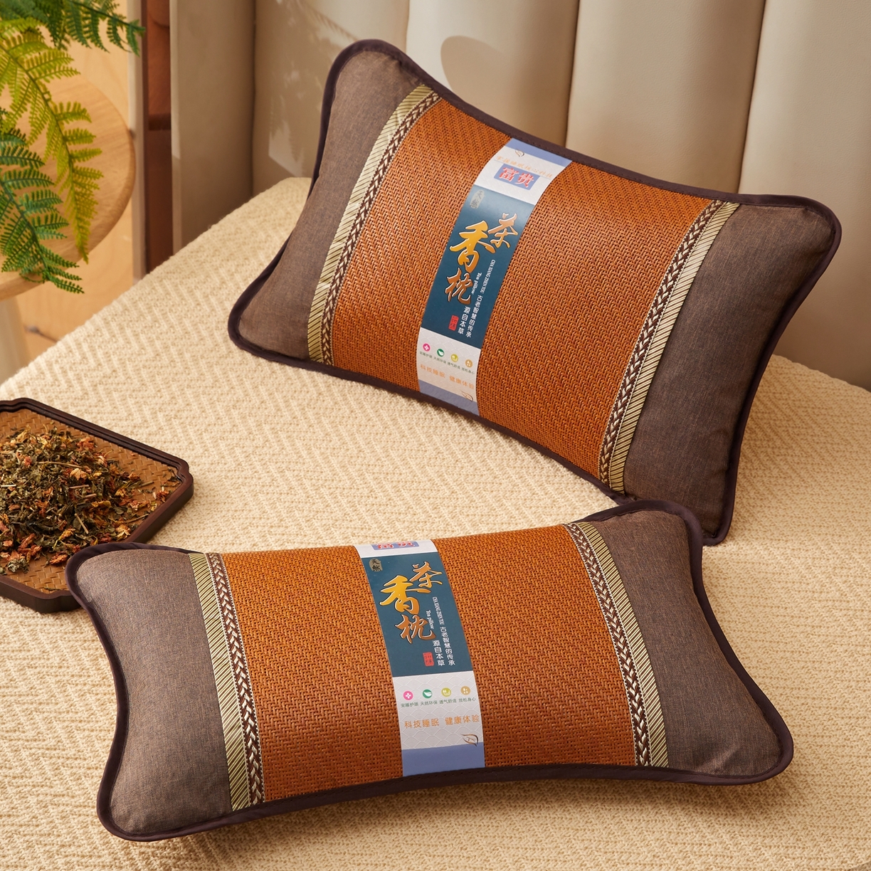 91家纺网 家纺一手货源 找家纺 小桃姐家纺 2026新款夏凉枕清凉藤席凉席花草枕头枕芯藤面竹席枕头-系列一 A3深棕麦穗夏凉枕