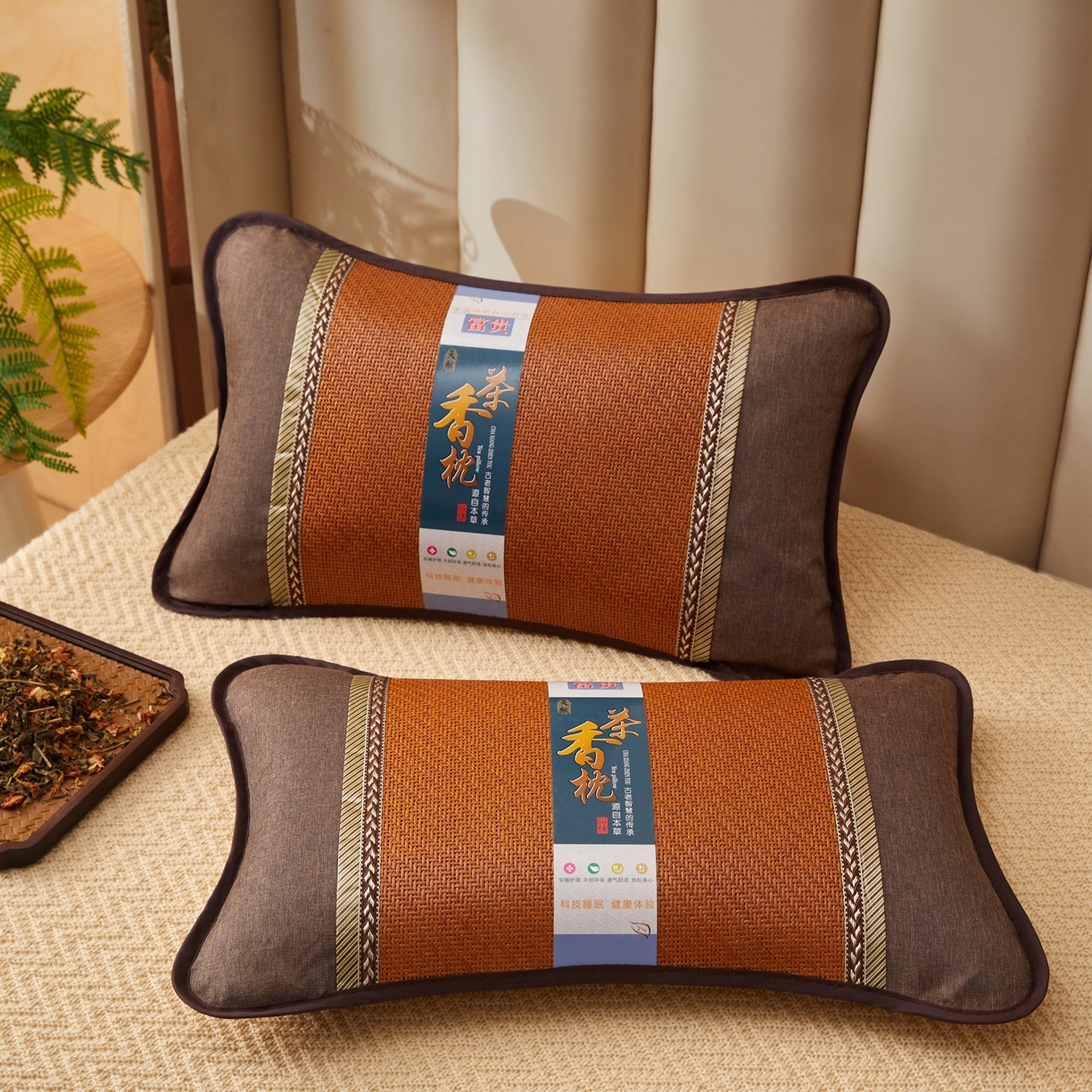 91家纺网 家纺一手货源 找家纺 小桃姐家纺 2026新款夏凉枕清凉藤席凉席花草枕头枕芯藤面竹席枕头-系列一 A3深棕麦穗夏凉枕
