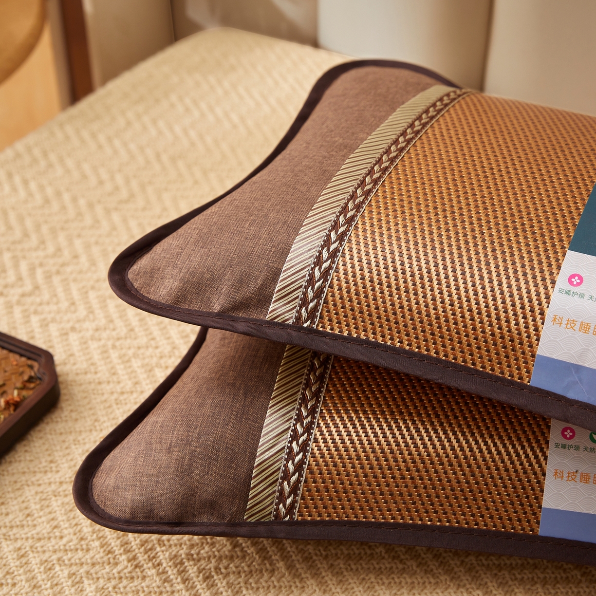 91家纺网 家纺一手货源 找家纺 小桃姐家纺 2026新款夏凉枕清凉藤席凉席花草枕头枕芯藤面竹席枕头-系列一 A2浅棕麦穗夏凉枕