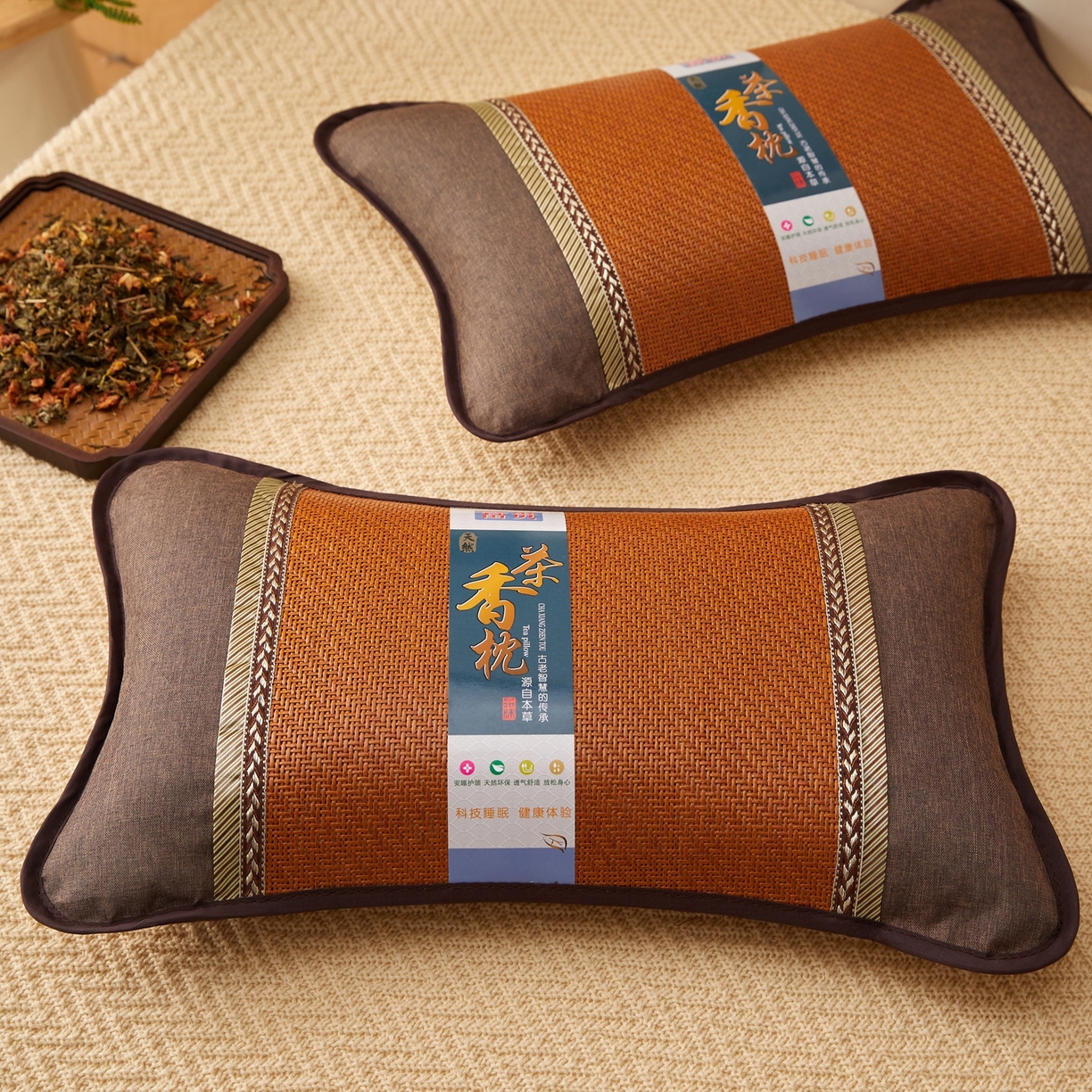 91家纺网 家纺一手货源 找家纺 小桃姐家纺 2026新款夏凉枕清凉藤席凉席花草枕头枕芯藤面竹席枕头-系列一 A3深棕麦穗夏凉枕