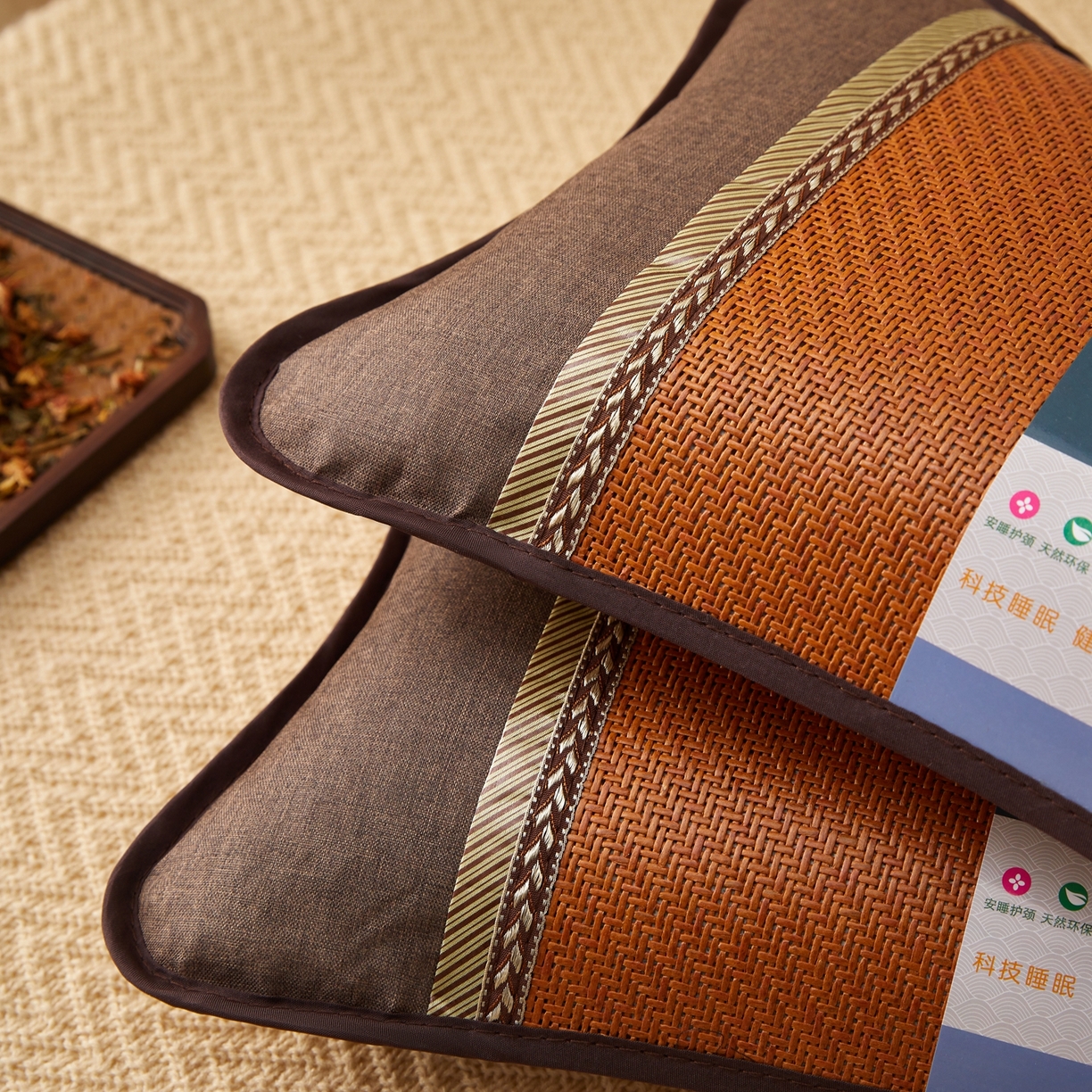 91家纺网 家纺一手货源 找家纺 小桃姐家纺 2026新款夏凉枕清凉藤席凉席花草枕头枕芯藤面竹席枕头-系列一 A3深棕麦穗夏凉枕
