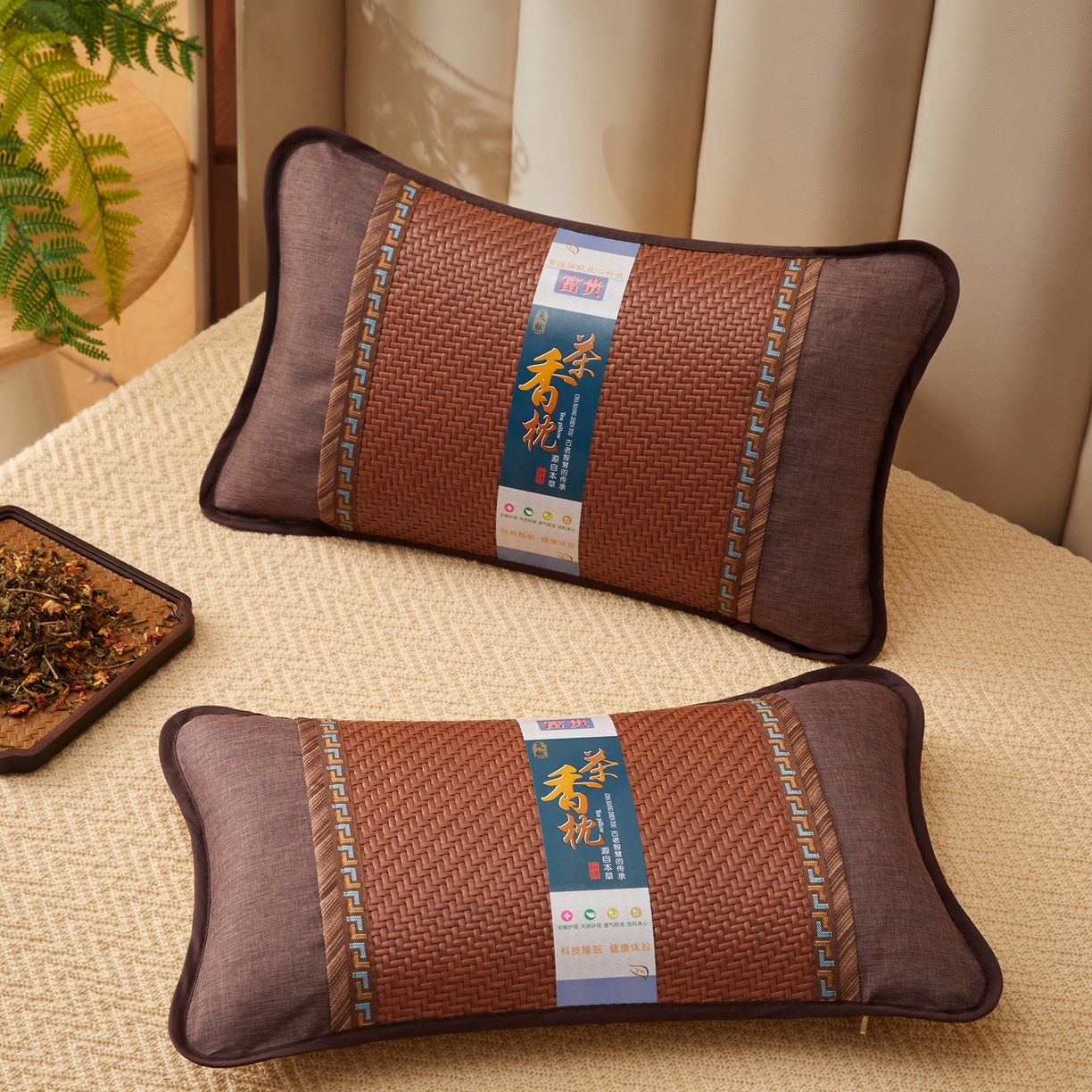 91家纺网 家纺一手货源 找家纺 小桃姐家纺 2026新款夏凉枕清凉藤席凉席花草枕头枕芯藤面竹席枕头-系列一 A4深棕回纹夏凉枕