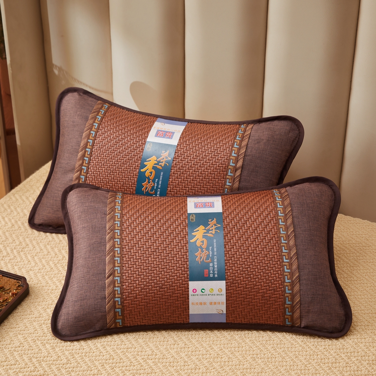 91家纺网 家纺一手货源 找家纺 小桃姐家纺 2026新款夏凉枕清凉藤席凉席花草枕头枕芯藤面竹席枕头-系列一 A4深棕回纹夏凉枕