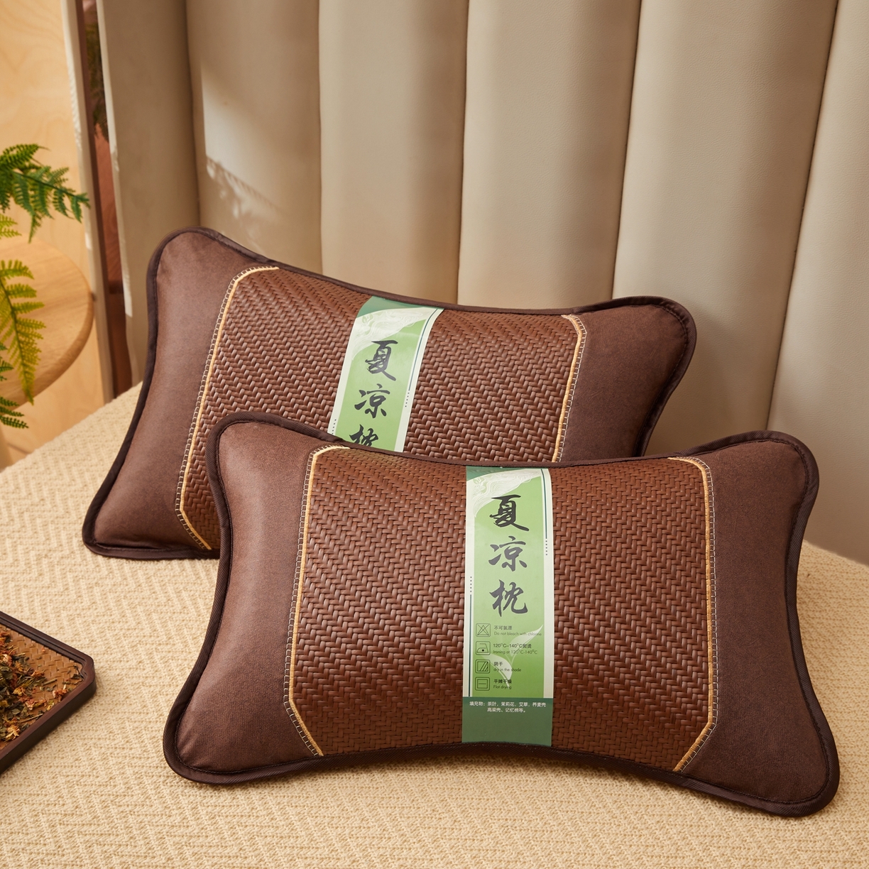 91家纺网 家纺一手货源 找家纺 小桃姐家纺 2026新款夏凉枕清凉藤席凉席花草枕头枕芯藤面竹席枕头-系列一 A1深棕弧形夏凉枕