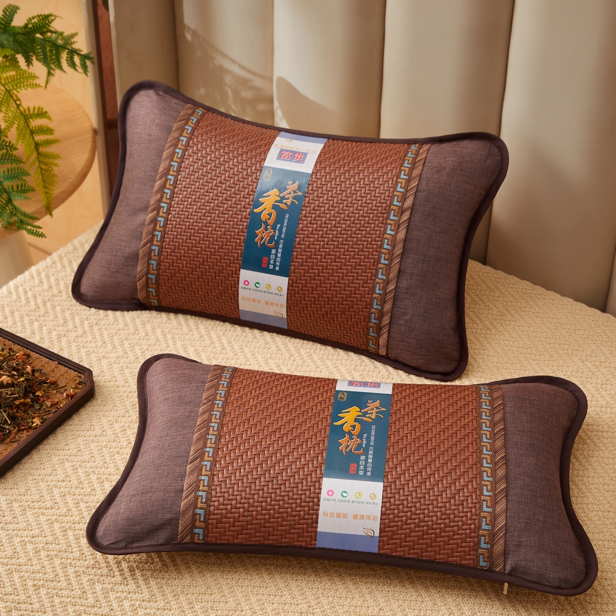 91家纺网 家纺一手货源 找家纺 小桃姐家纺 2026新款夏凉枕清凉藤席凉席花草枕头枕芯藤面竹席枕头-系列一 A4深棕回纹夏凉枕