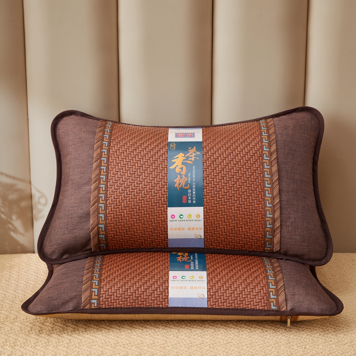 91家纺网 家纺一手货源 找家纺 小桃姐家纺 2026新款夏凉枕清凉藤席凉席花草枕头枕芯藤面竹席枕头-系列一 A4深棕回纹夏凉枕