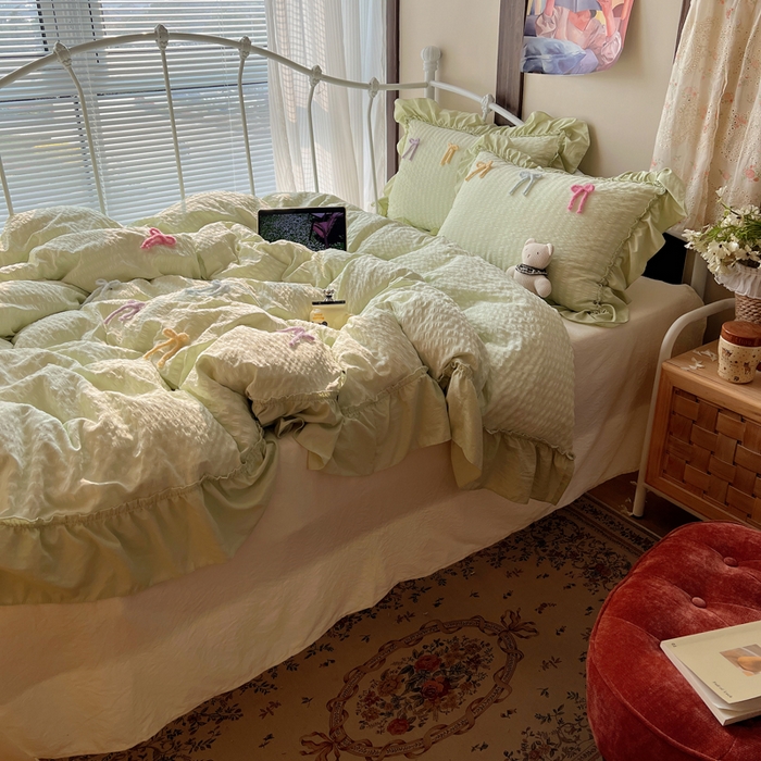 91家纺网 家纺一手货源 找家纺 （总）顾里家纺 2026新款韩系仙女泡泡纱丝带四件套