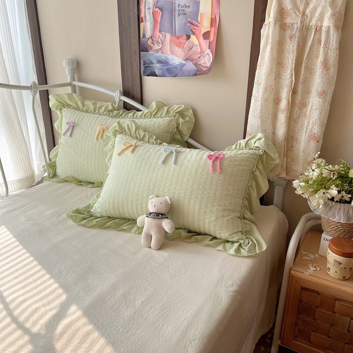 91家纺网 家纺一手货源 找家纺 （总）顾里家纺 2026新款韩系仙女泡泡纱丝带四件套