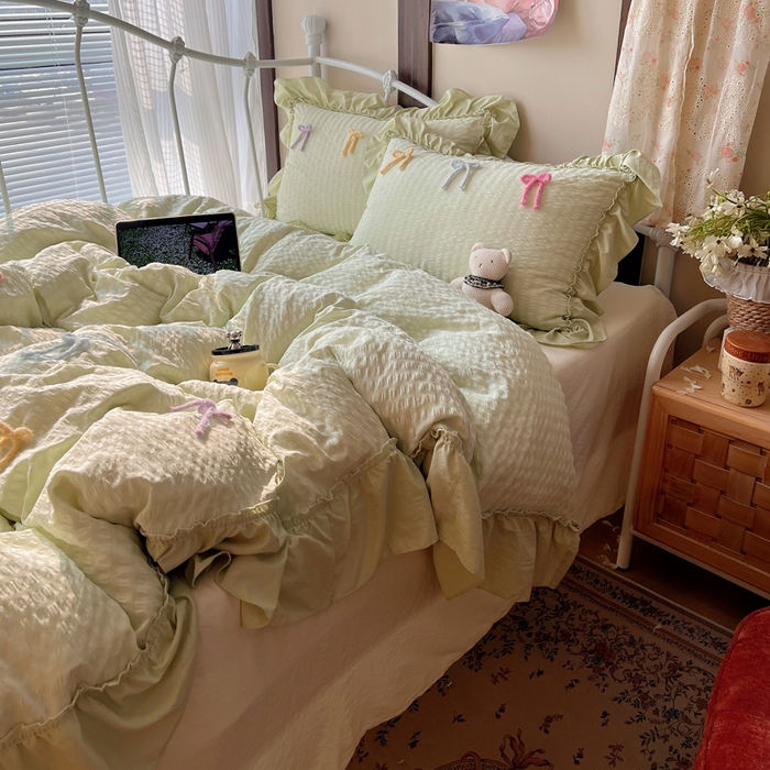 91家纺网 家纺一手货源 找家纺 （总）顾里家纺 2026新款韩系仙女泡泡纱丝带四件套