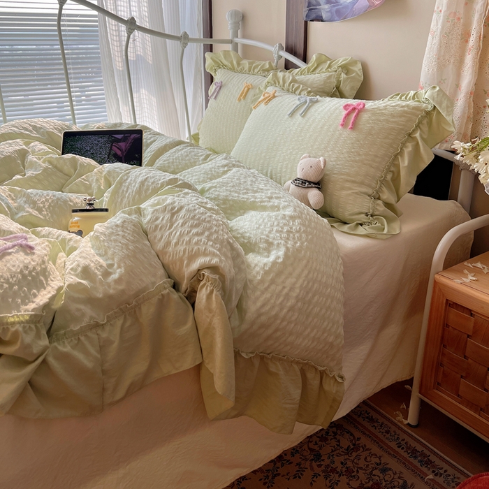 91家纺网 家纺一手货源 找家纺 （总）顾里家纺 2026新款韩系仙女泡泡纱丝带四件套