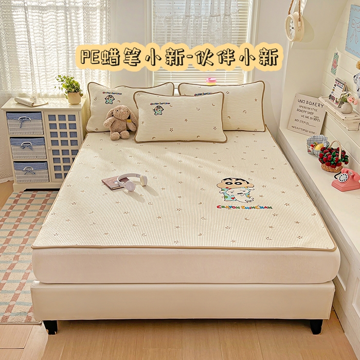 桃子家居 2026新款A类PE凉感卡通蜡笔小新毛巾绣高端工艺空调软席凉席三件套系列 PE蜡笔小新-伙伴小新