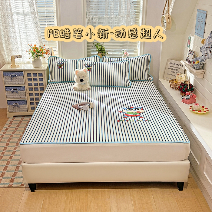 桃子家居 2026新款A类PE凉感卡通蜡笔小新毛巾绣高端工艺空调软席凉席三件套系列 PE蜡笔小新-动感超人