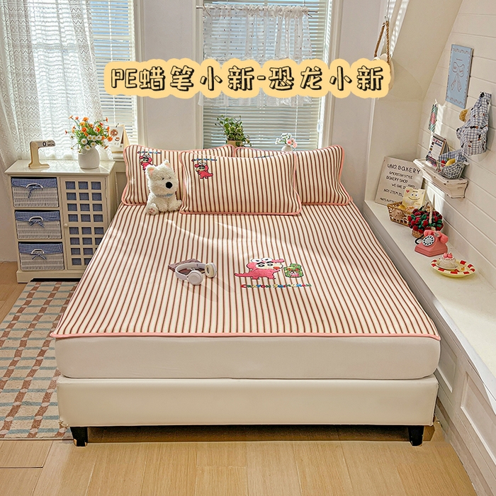 桃子家居 2026新款A类PE凉感卡通蜡笔小新毛巾绣高端工艺空调软席凉席三件套系列 PE蜡笔小新-恐龙小新