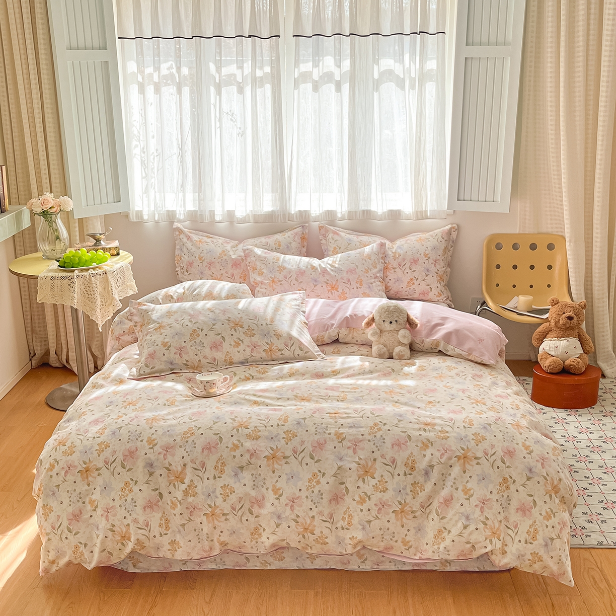 91家纺网 家纺一手货源 找家纺 女子家纺 2026新款全棉纯棉印花单品系列花卉款四件套 苏糖粉