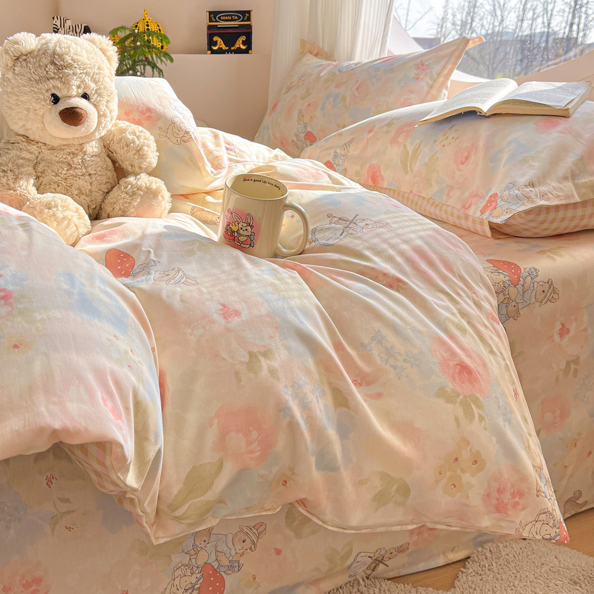 91家纺网 家纺一手货源 找家纺 女子家纺 2026新款全棉纯棉印花单品系列花卉款四件套 油画弦音