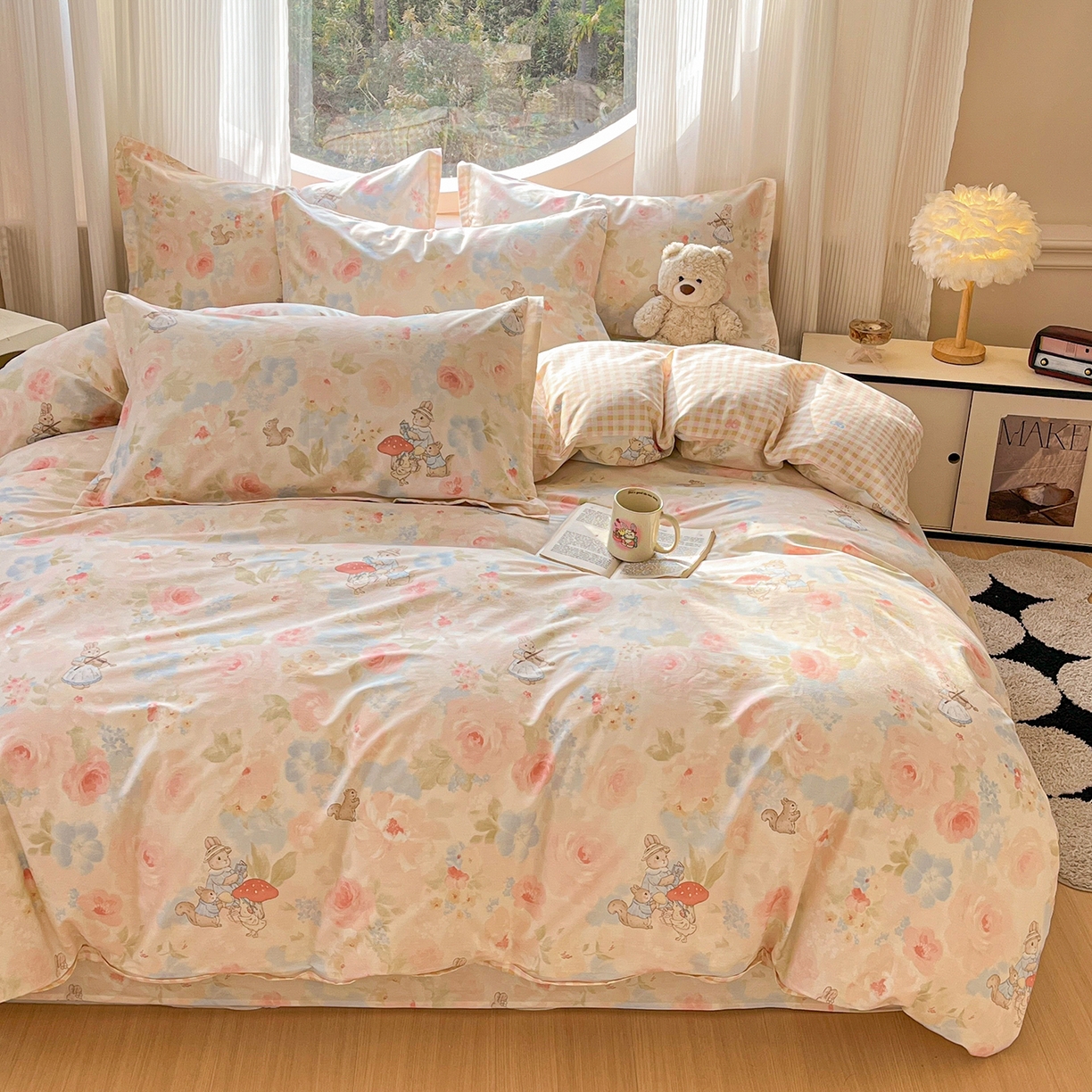 91家纺网 家纺一手货源 找家纺 女子家纺 2026新款全棉纯棉印花单品系列花卉款四件套 油画弦音