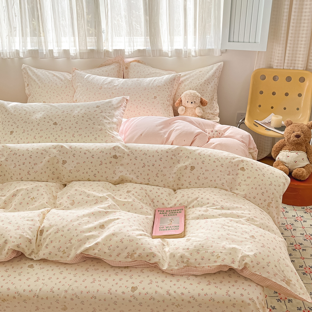 91家纺网 家纺一手货源 找家纺 女子家纺 2026新款全棉纯棉印花单品系列花卉款四件套 微花耳耳粉