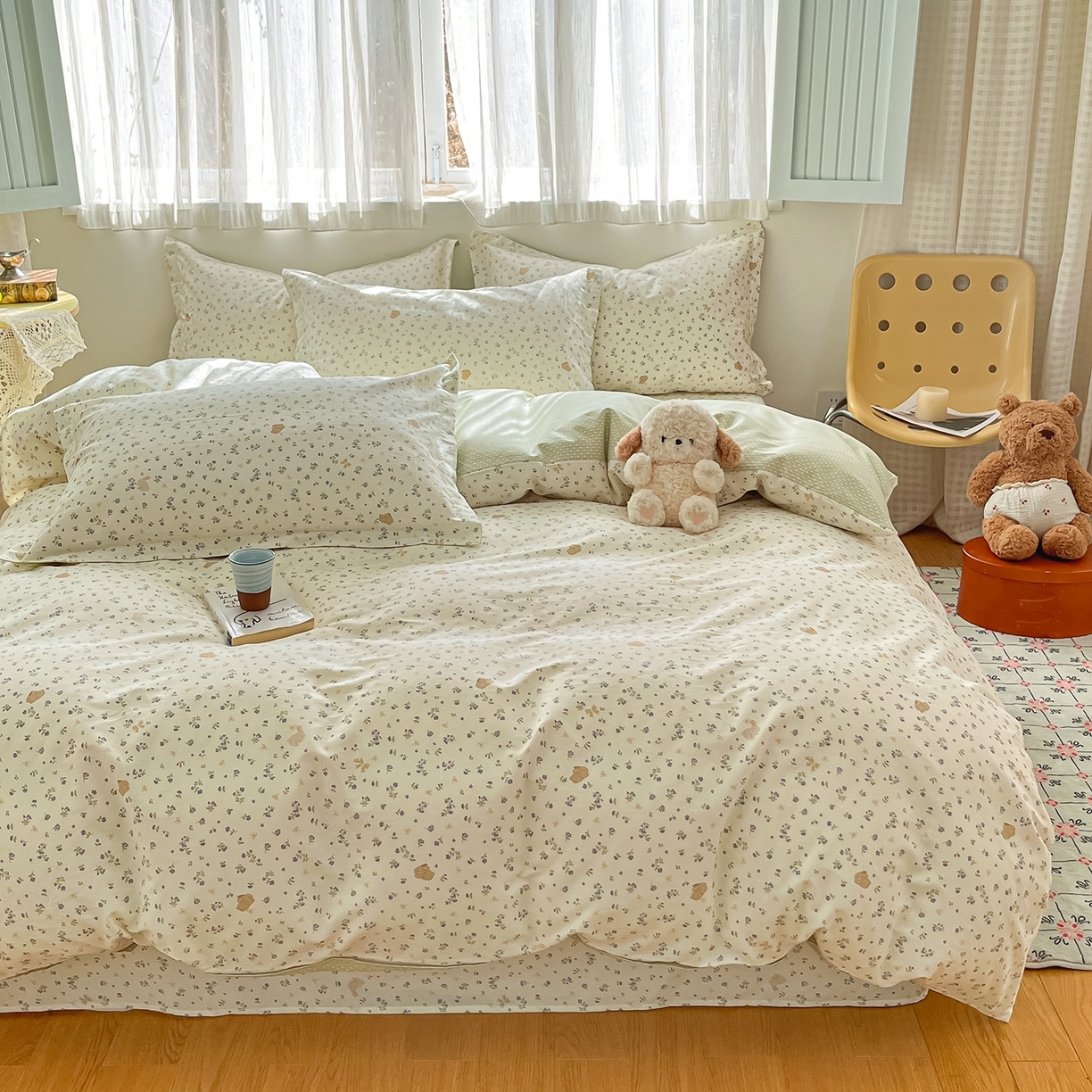 91家纺网 家纺一手货源 找家纺 女子家纺 2026新款全棉纯棉印花单品系列花卉款四件套 微花耳耳蓝