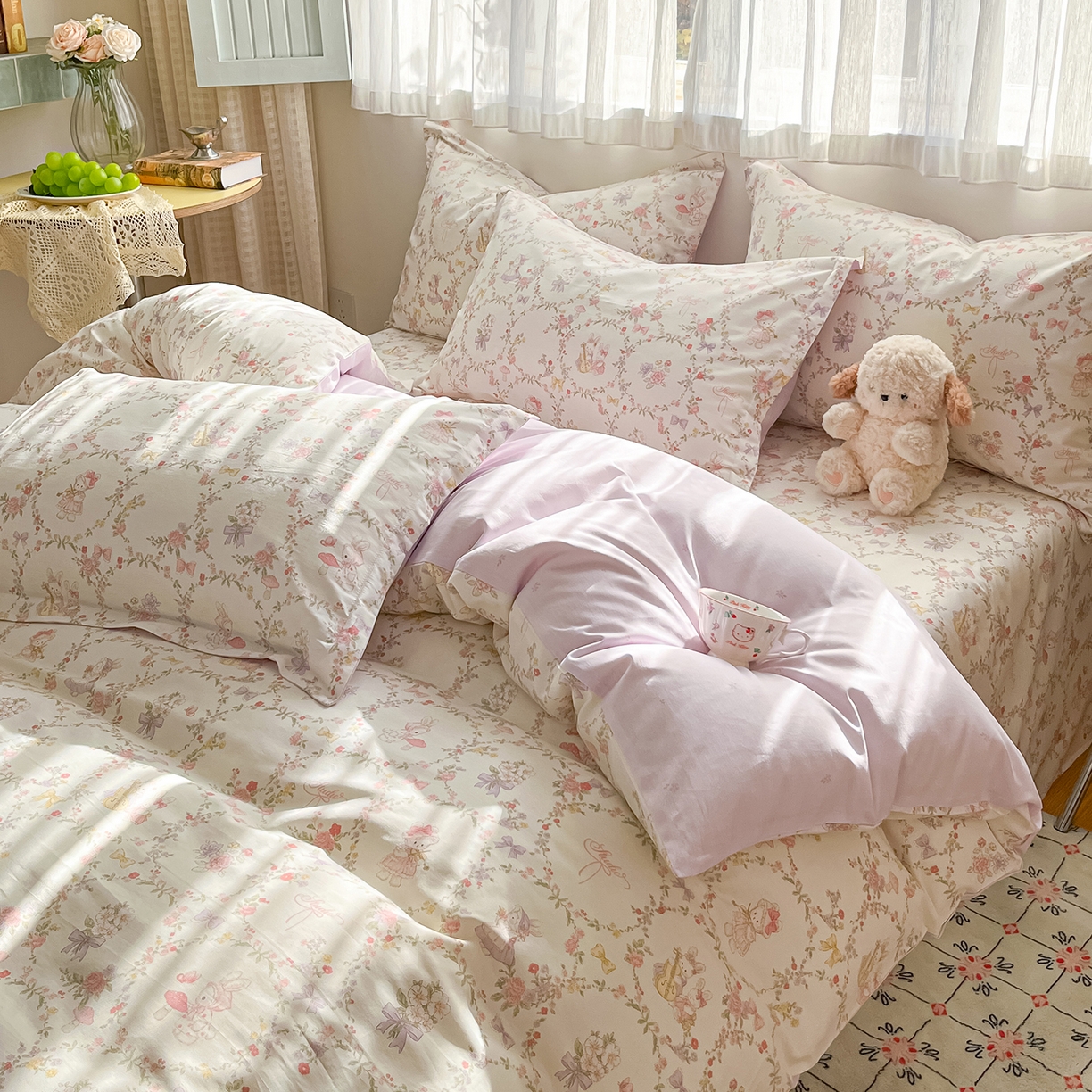 91家纺网 家纺一手货源 找家纺 女子家纺 2026新款全棉纯棉印花单品系列花卉款四件套 童话花町