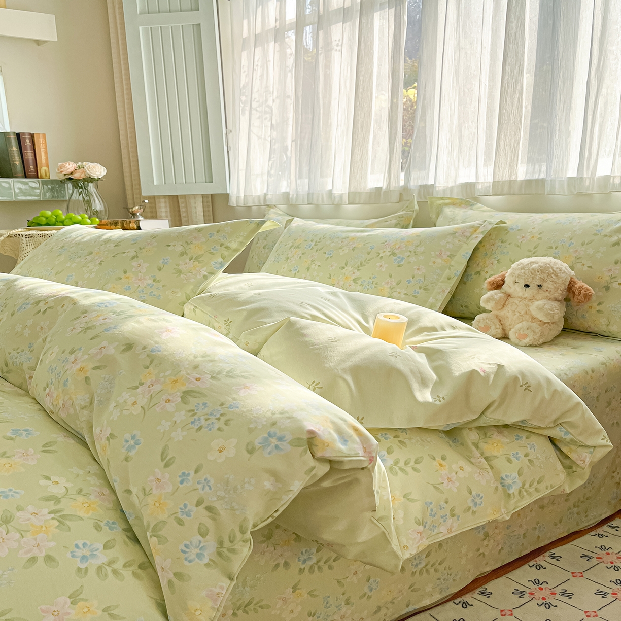 91家纺网 家纺一手货源 找家纺 女子家纺 2026新款全棉纯棉印花单品系列花卉款四件套 徐徐花开