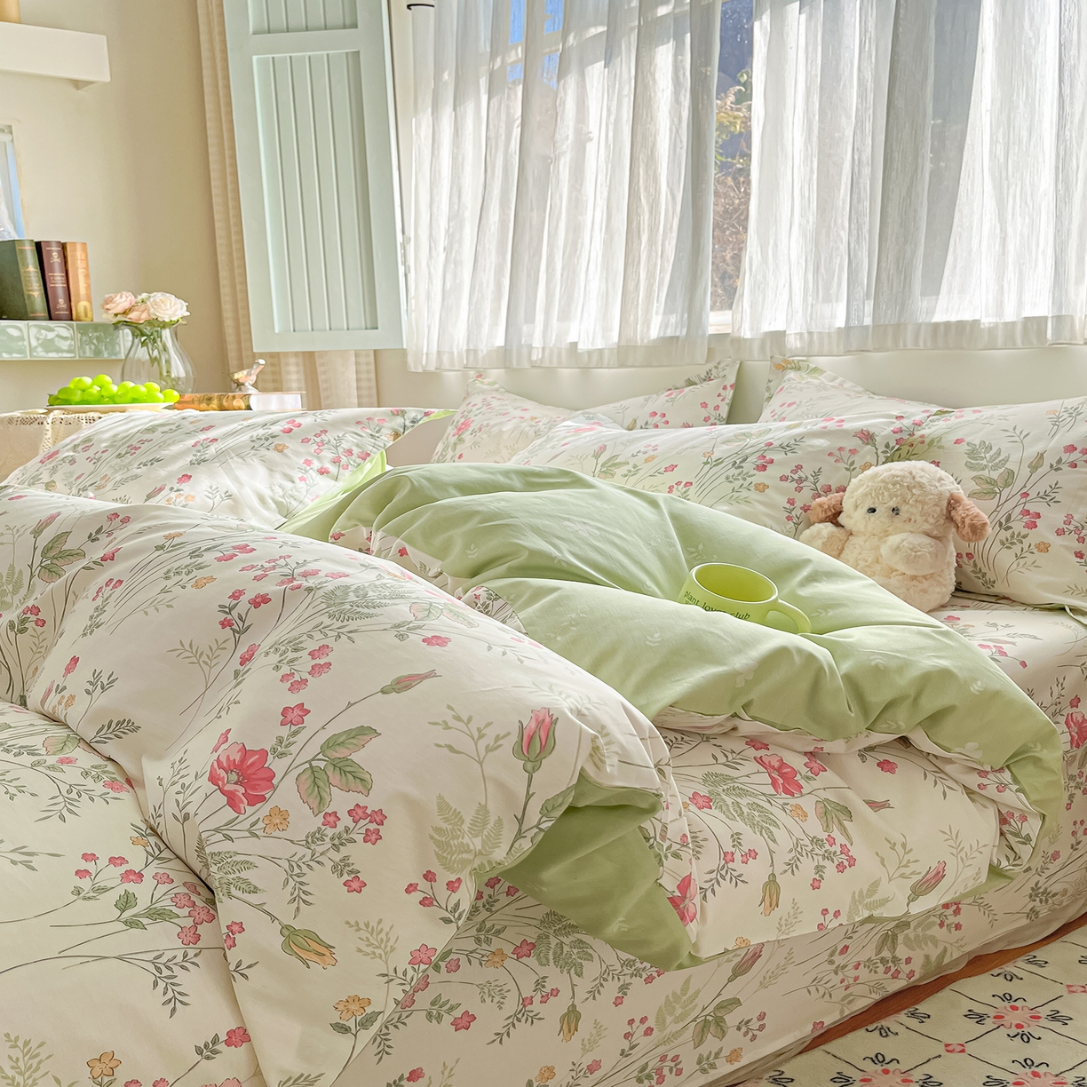 91家纺网 家纺一手货源 找家纺 女子家纺 2026新款全棉纯棉印花单品系列花卉款四件套 玉笛花间