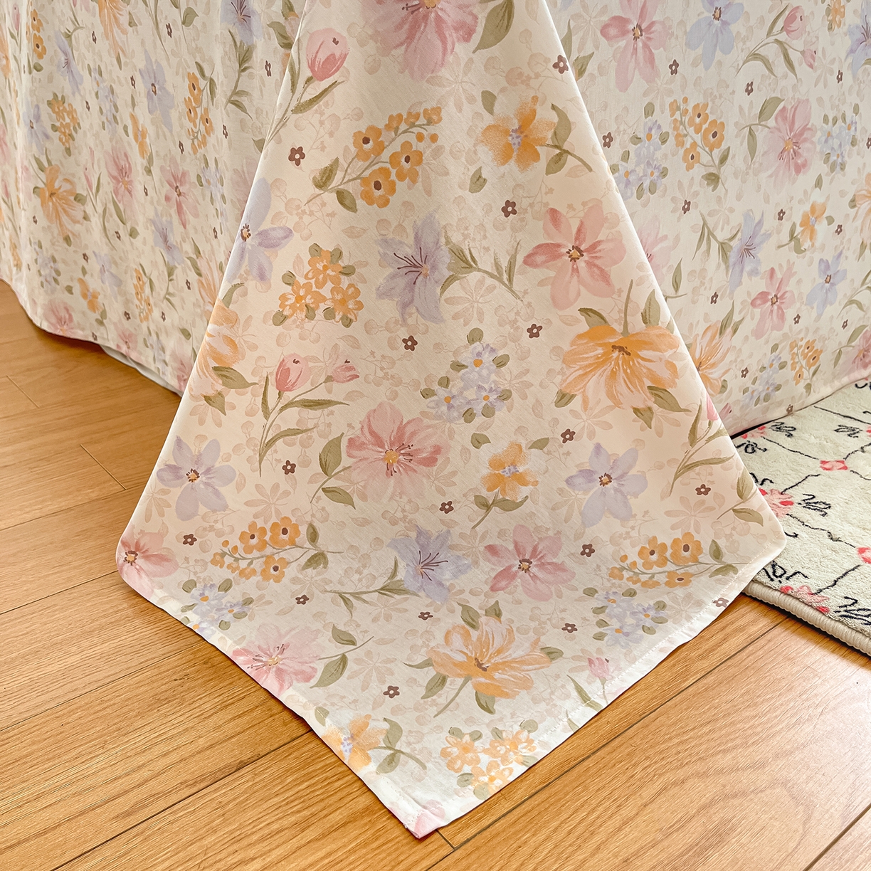 91家纺网 家纺一手货源 找家纺 女子家纺 2026新款全棉纯棉印花单品系列花卉款四件套 苏糖粉