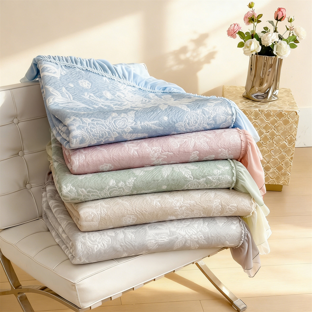 慕木家纺 2026新款A类三明治复合乙纶提花冰豆豆花边床盖款床迪奥风系列（提供买家秀） 组合图仅展示